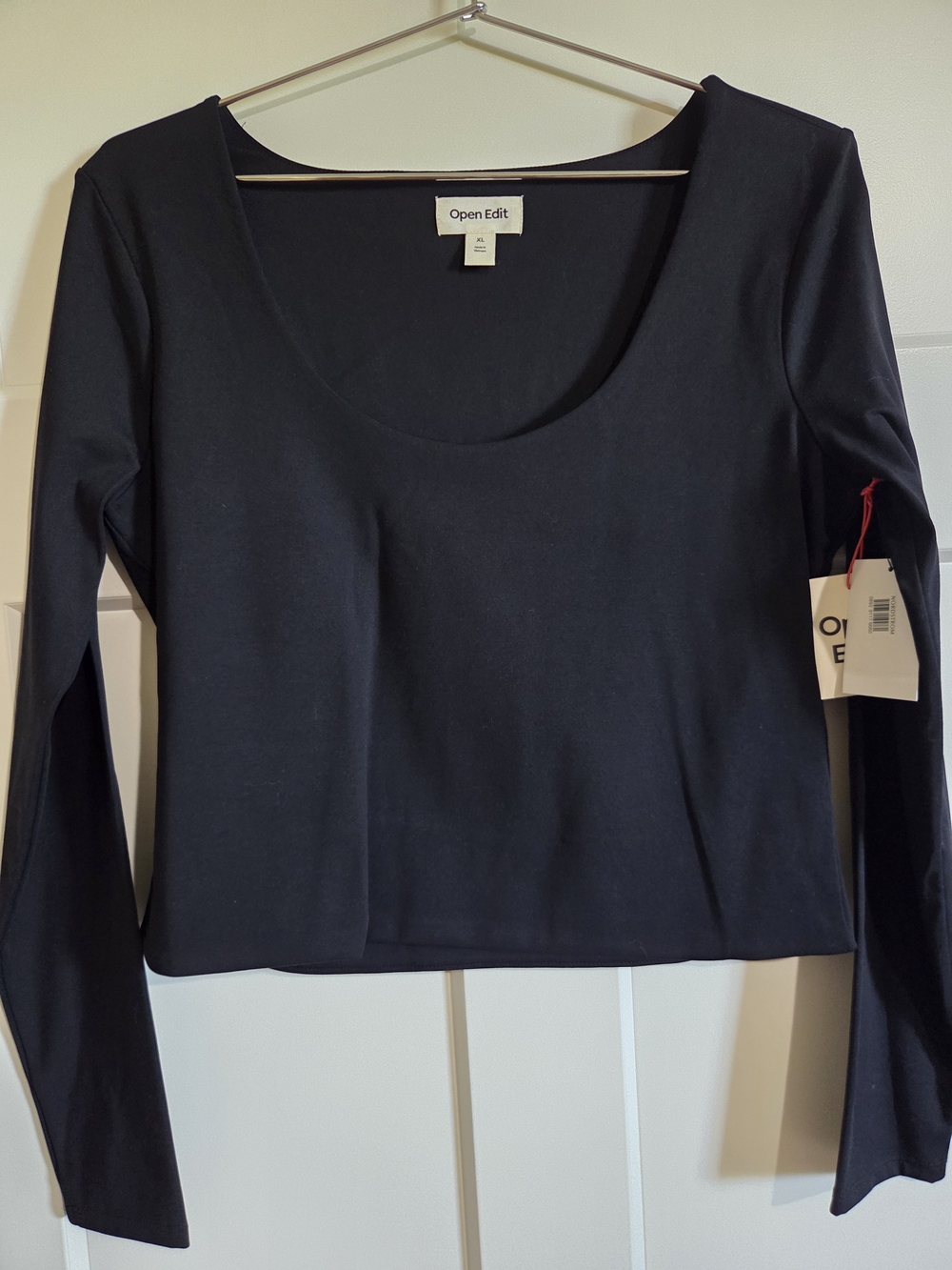 Open Edit Black Scoop-Neck Long Sleeve Tee
